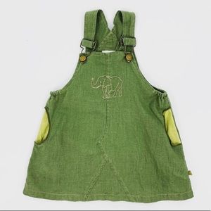LINEN Lollipop Dress Overalls Jumper Romper Skirt Elephant Embroidered Green 12